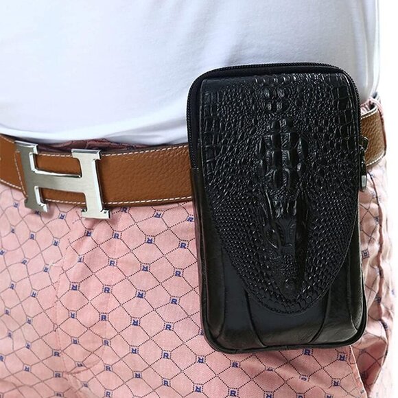 Crocodile Leather Phone Belt Bag Waist Pack for Men Travel Outdoor Casual Cellph - Picture 2 of 8